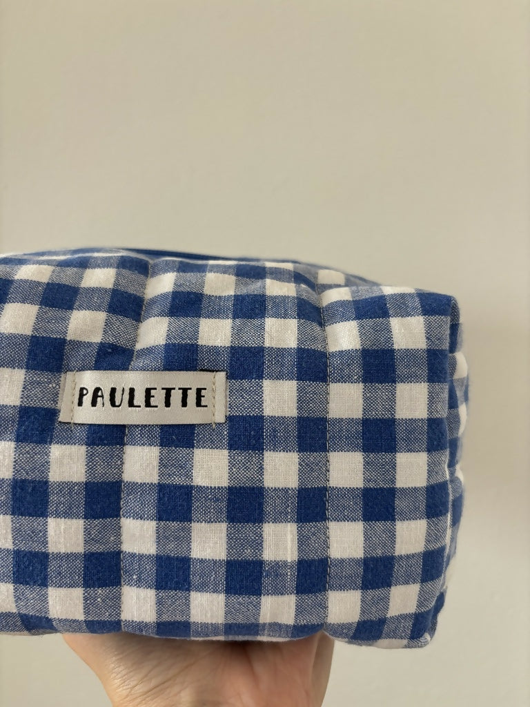 Trousse de toilette vichy bleu - pièce unique upcyclée