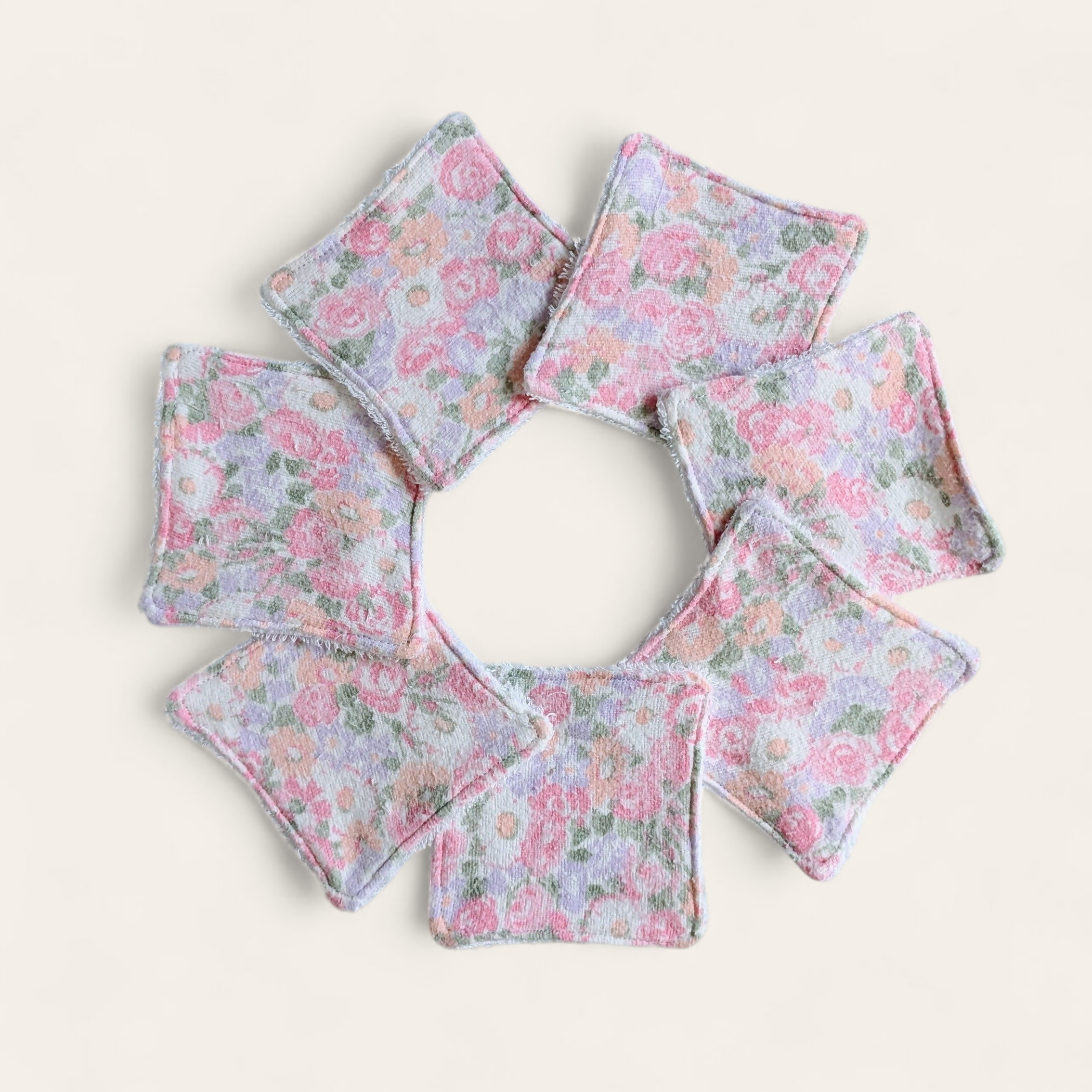 Lot de 7 lingettes lavables ROSE PASTEL