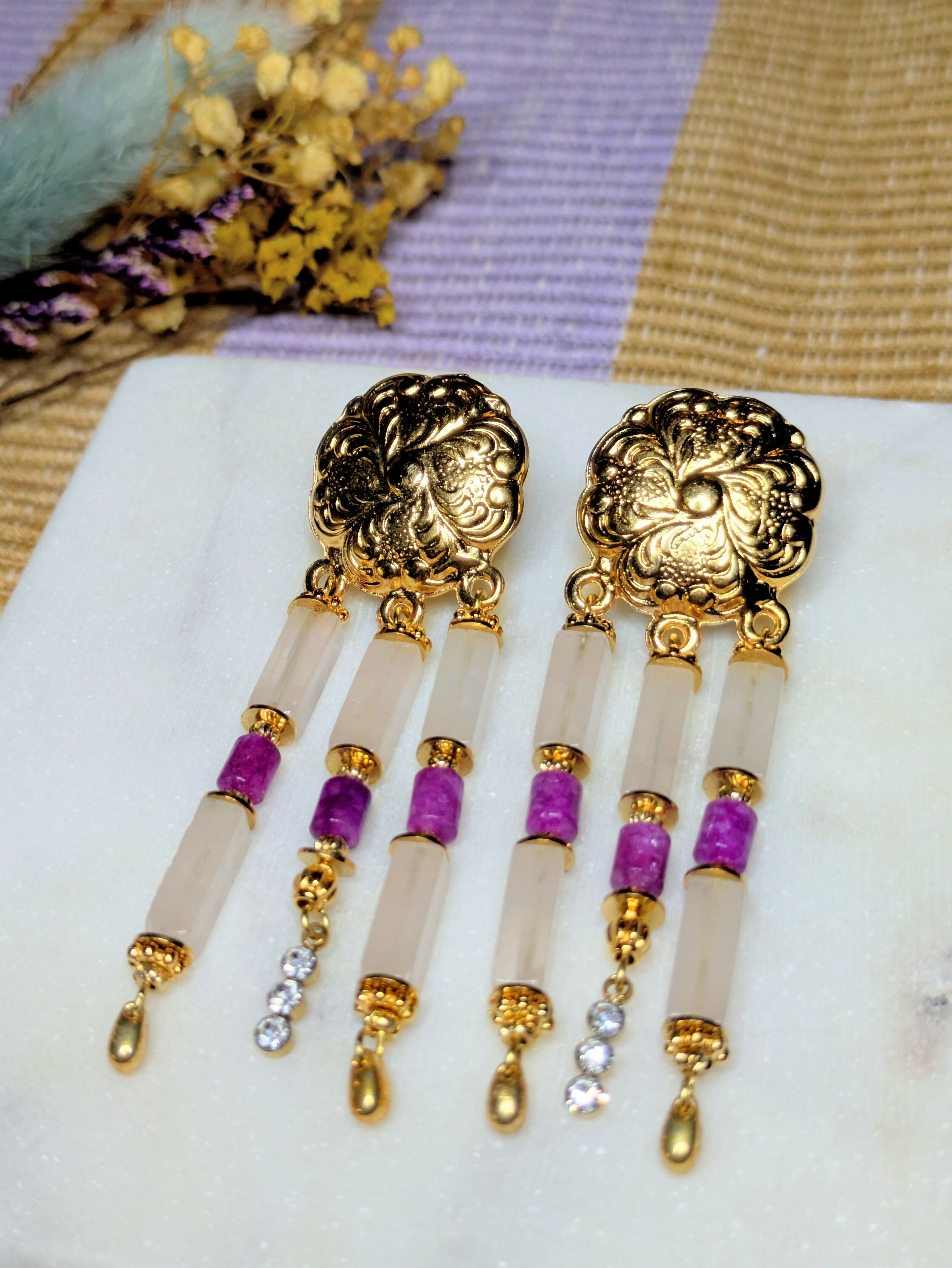 Boucles d'oreilles Esmée - quartz rose