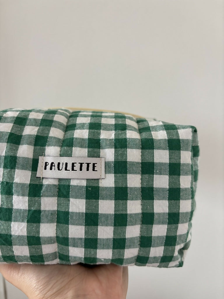 Trousse de toilette vichy vert - pièce unique upcyclée