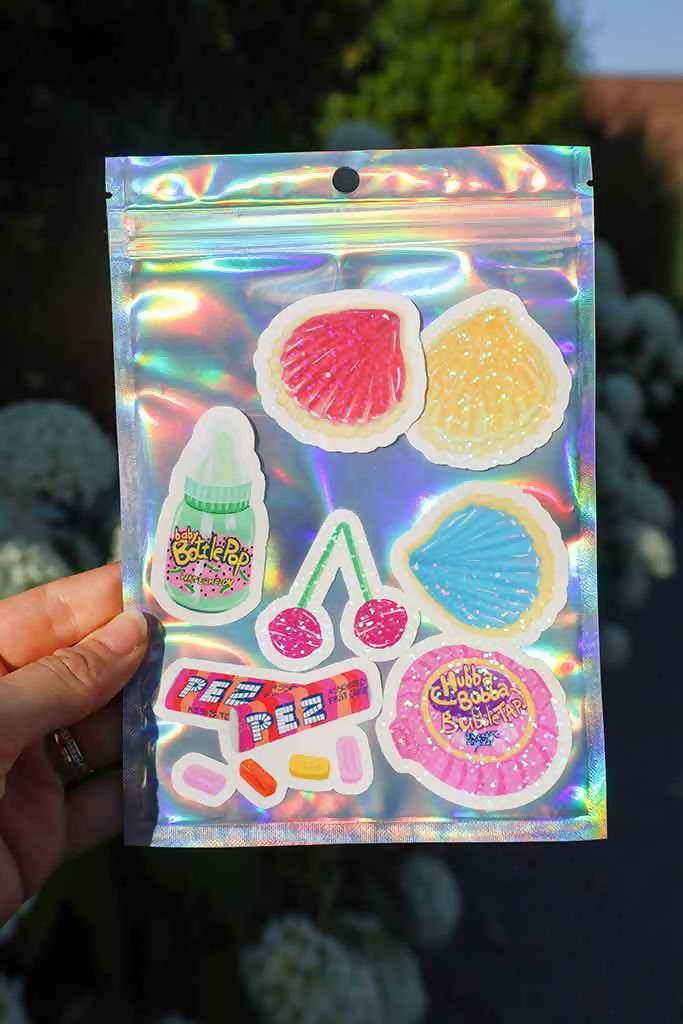 Lot de 7 stickers holographique « 90’s sweets »