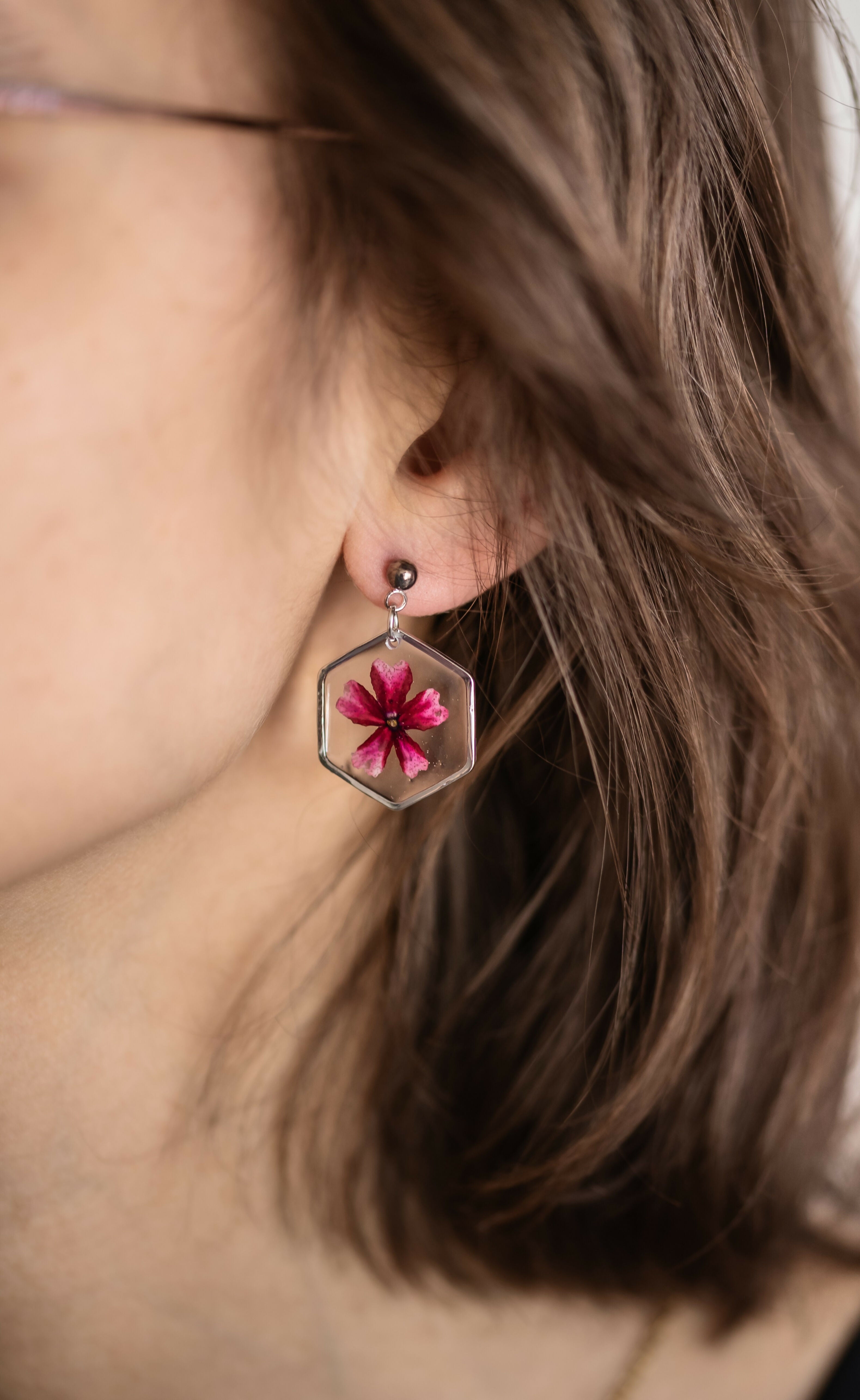 Boucles d'oreilles fleur de verveine rose