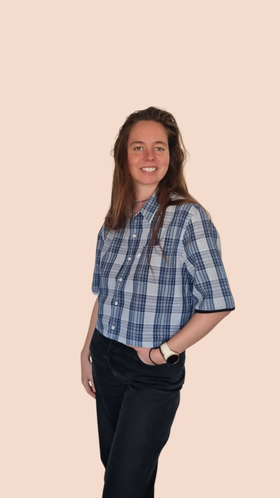 Chemise upcyclée bleue à carreaux