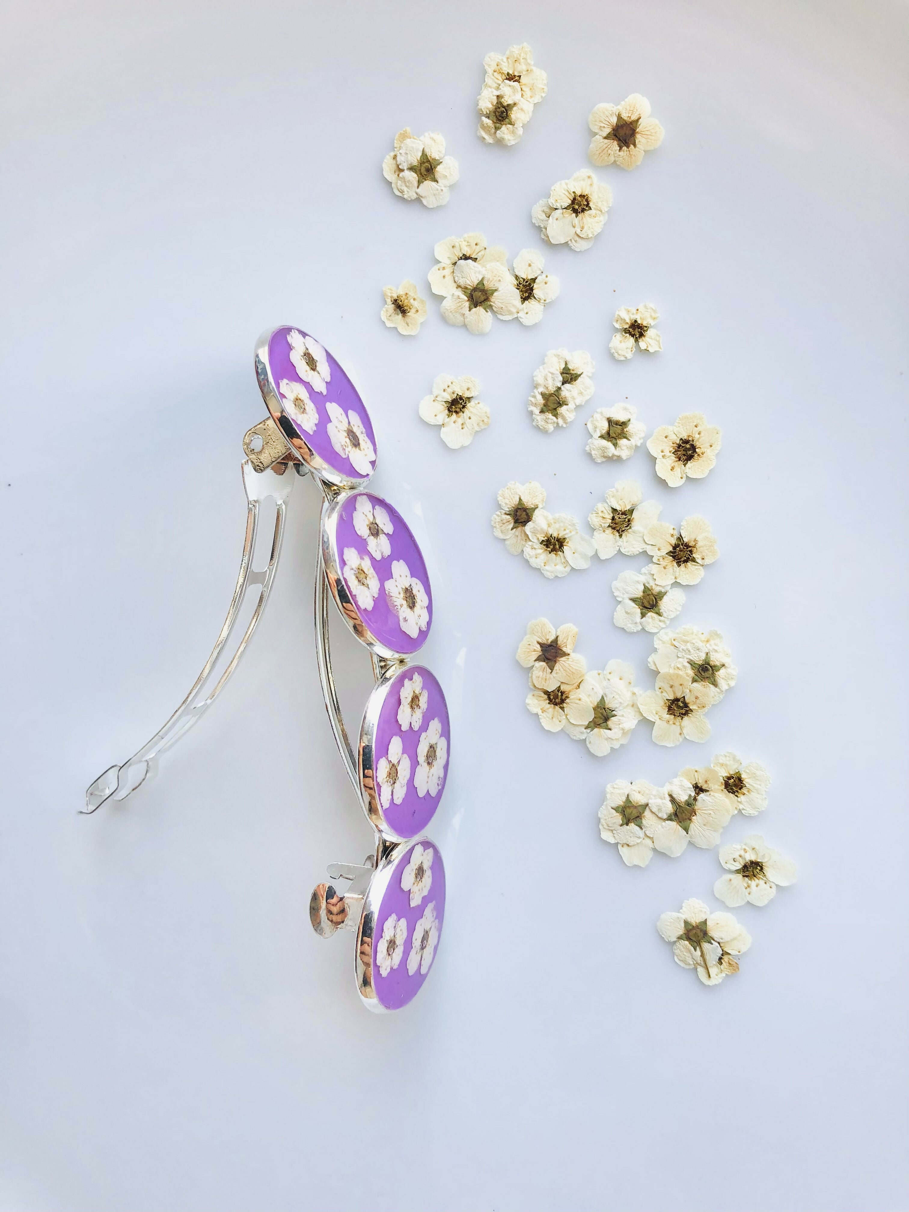 Barrettes à cheveux en fleur de spirée blanche
