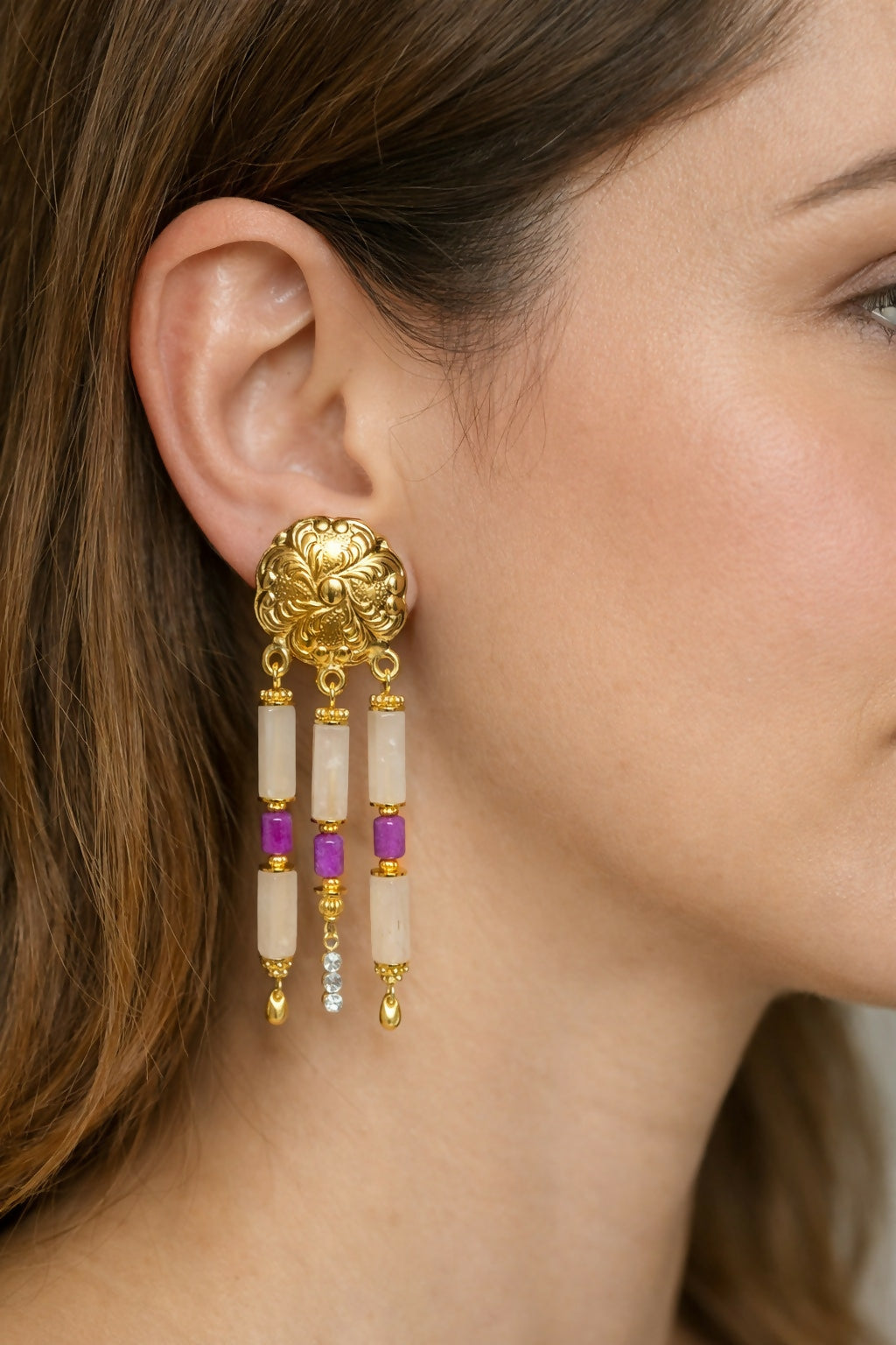 Boucles d'oreilles Esmée - quartz rose