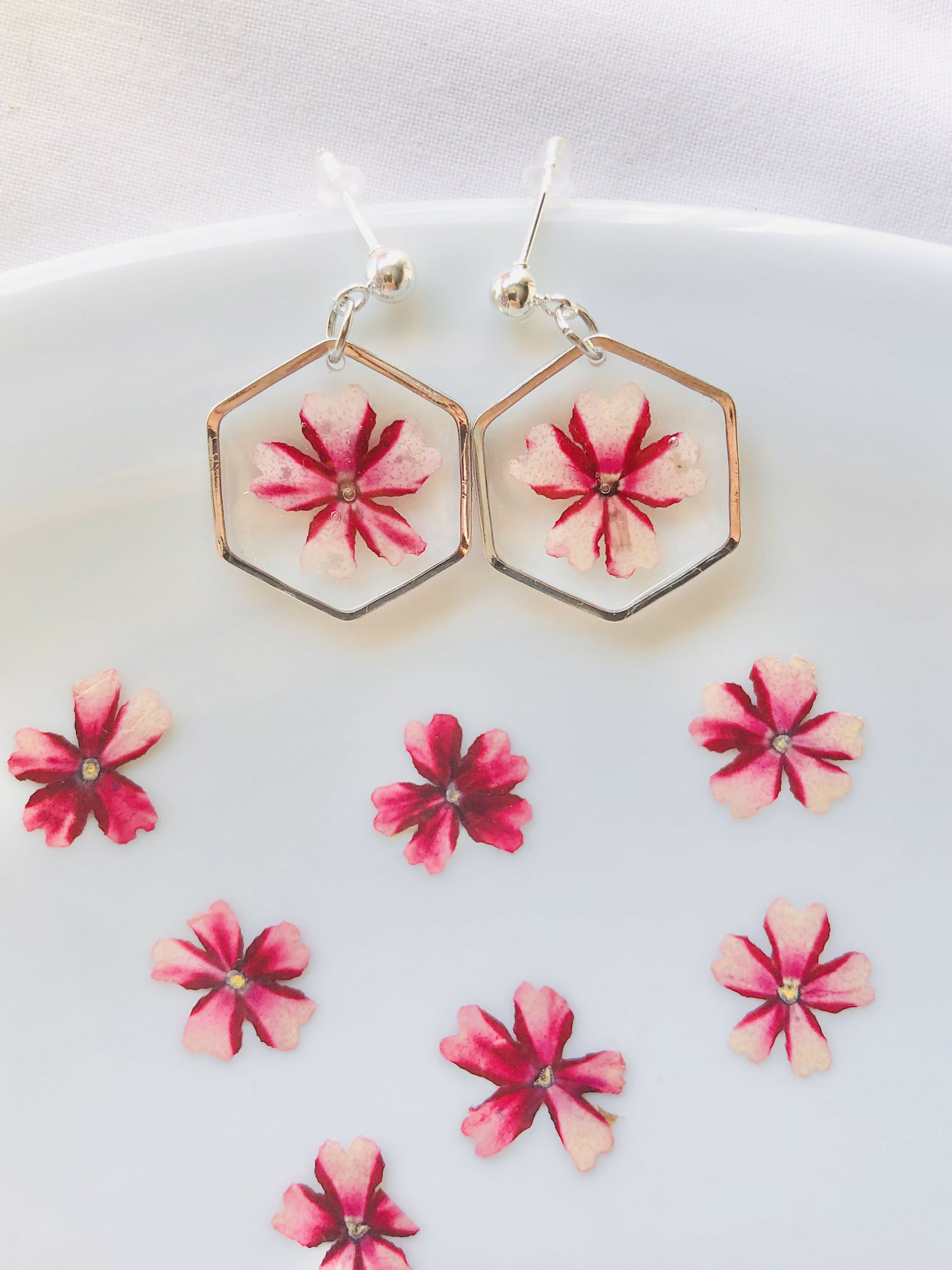 Boucles d'oreilles fleur de verveine rose