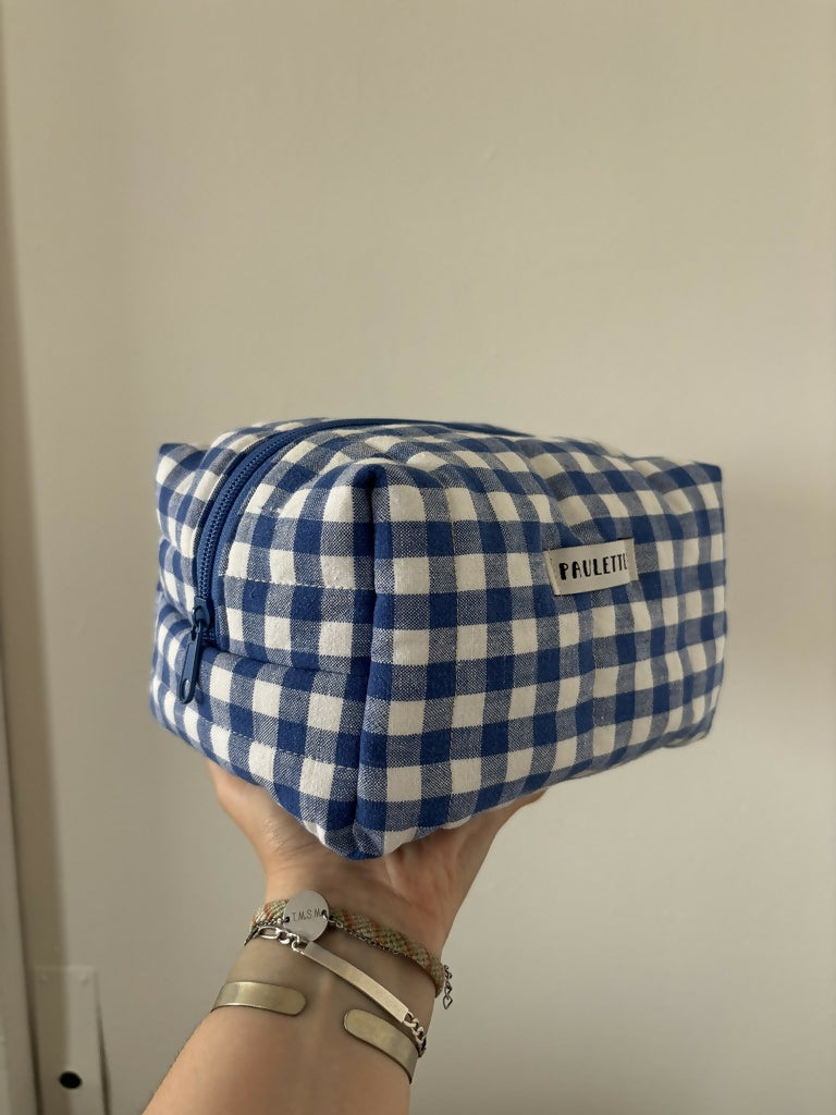 Trousse de toilette vichy bleu - pièce unique upcyclée