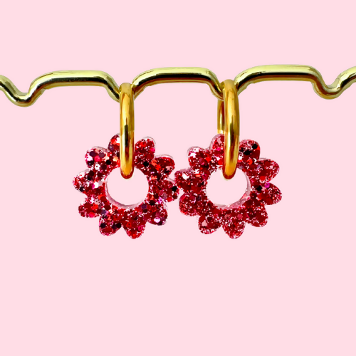 Boucles d'Oreilles Créoles - Marguerites - Mélange de Rose