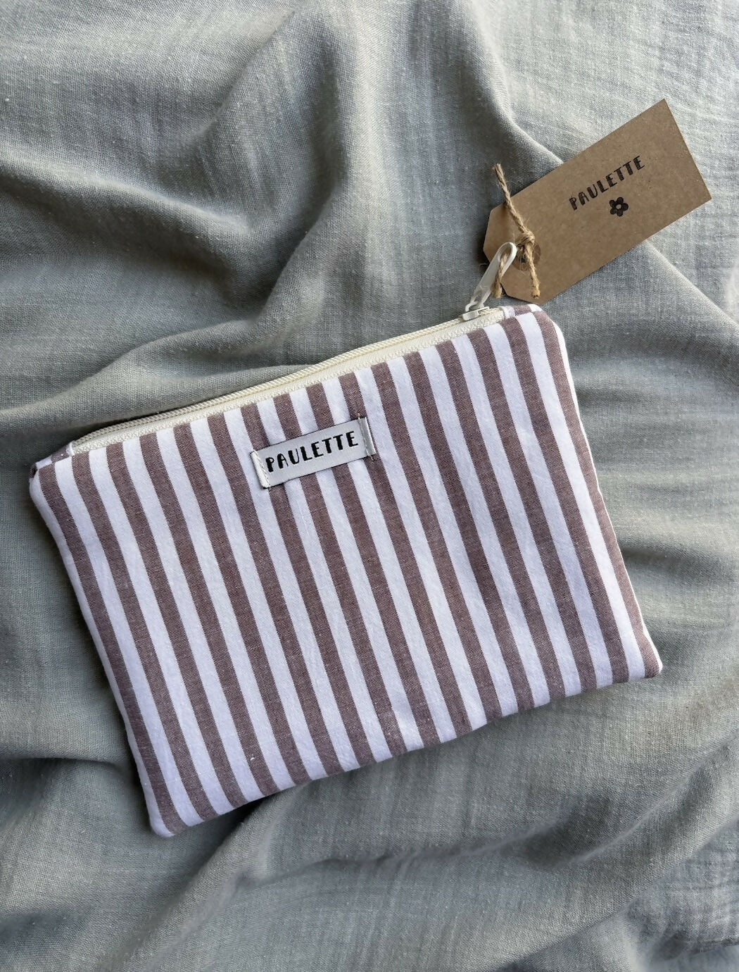 Petite pochette - tissu vintage rayures marron