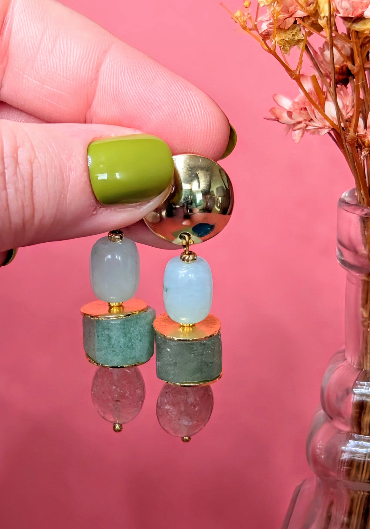 Boucles d'oreilles Nuria - quartz fraise