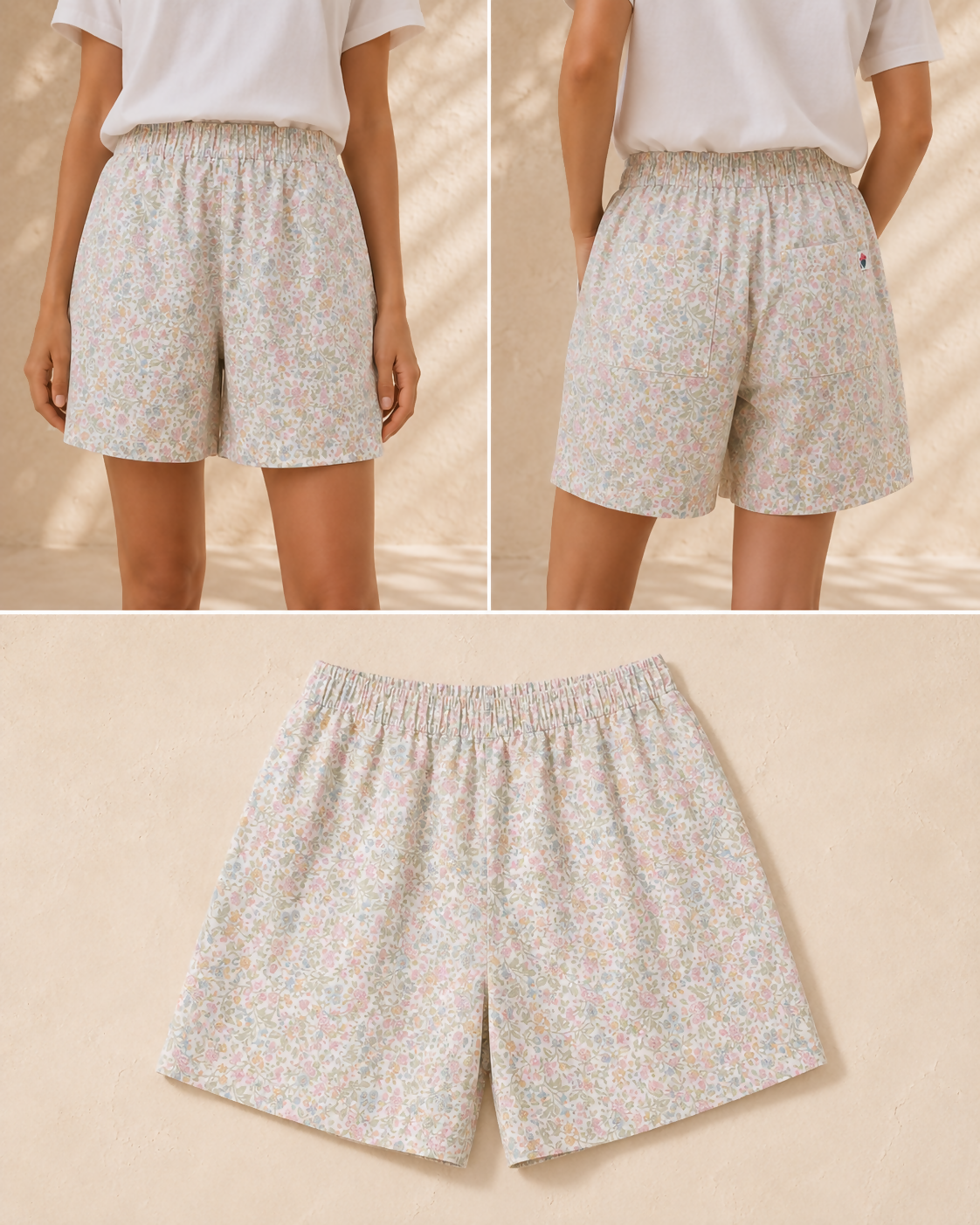 Short coton ceinture élastique - tissus upcyclé