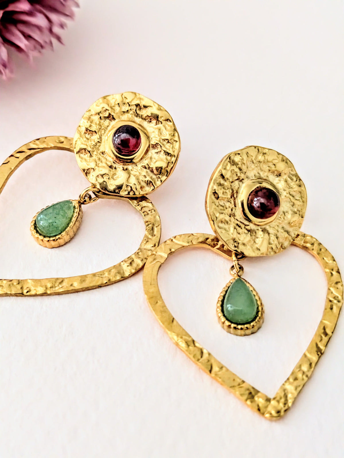 Boucles d'oreilles Debbie - aventurine et grenat