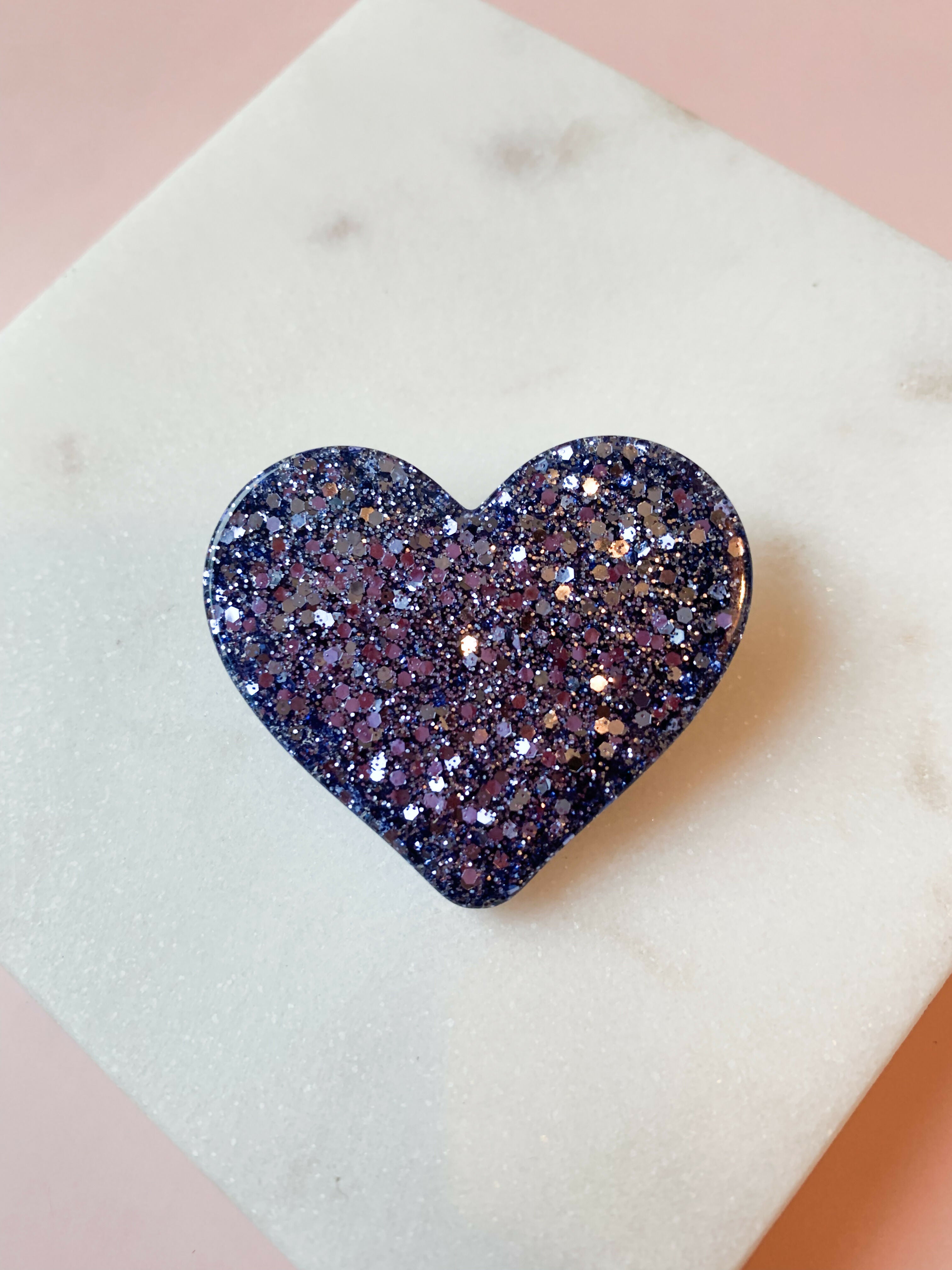Pin's/Broche à paillettes en forme de Coeur - Bleu Glace
