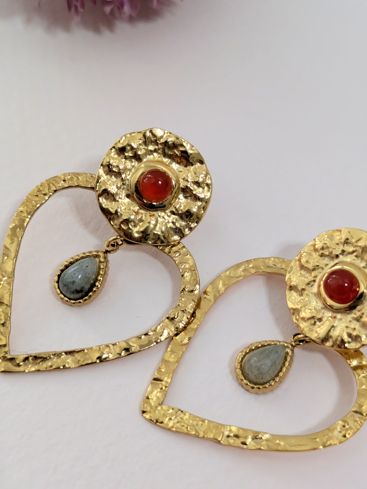 Boucles d'oreilles Debbie - labradorite et cornaline