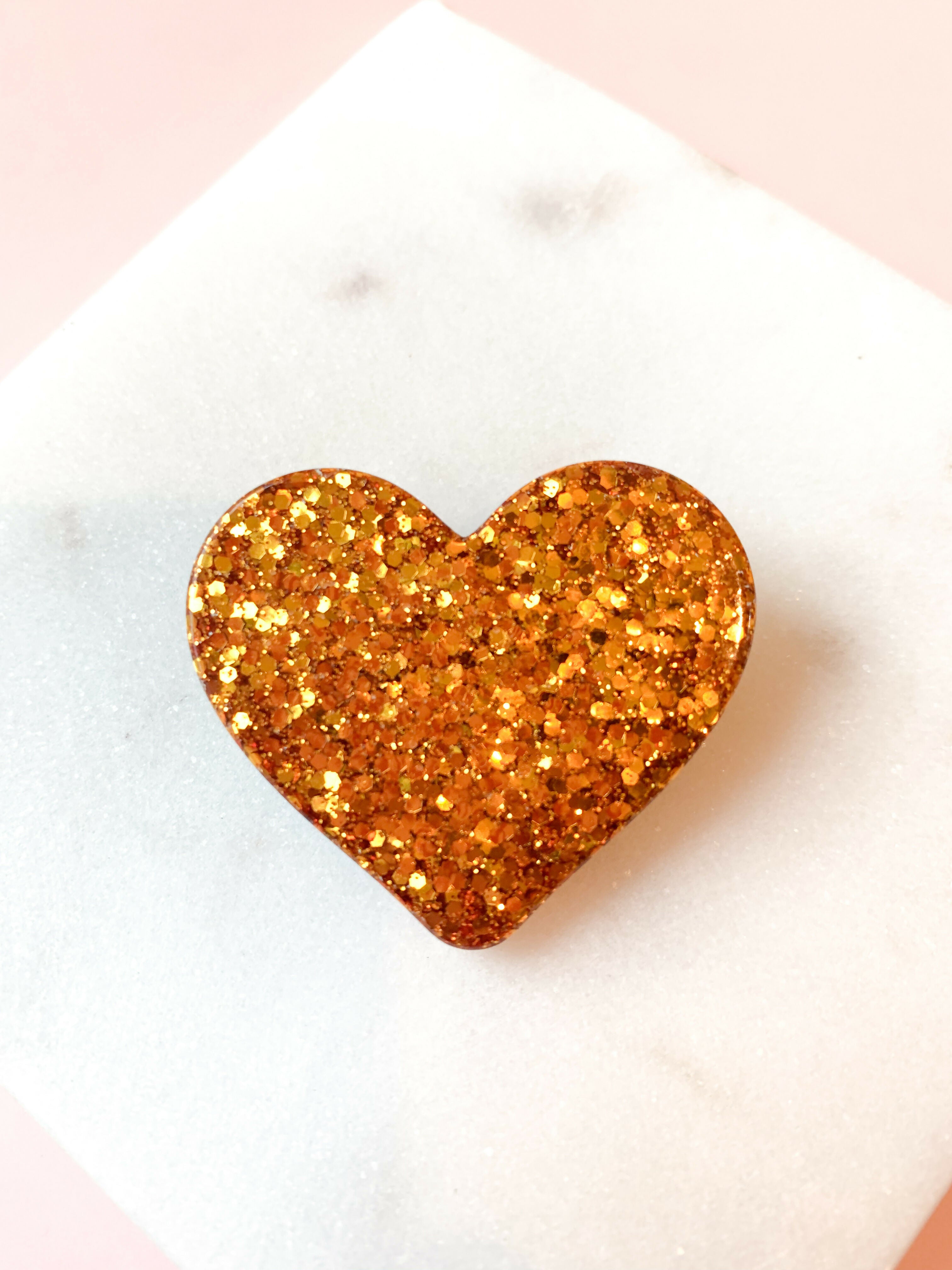 Pin's/Broche à paillettes en forme de Coeur - Orange