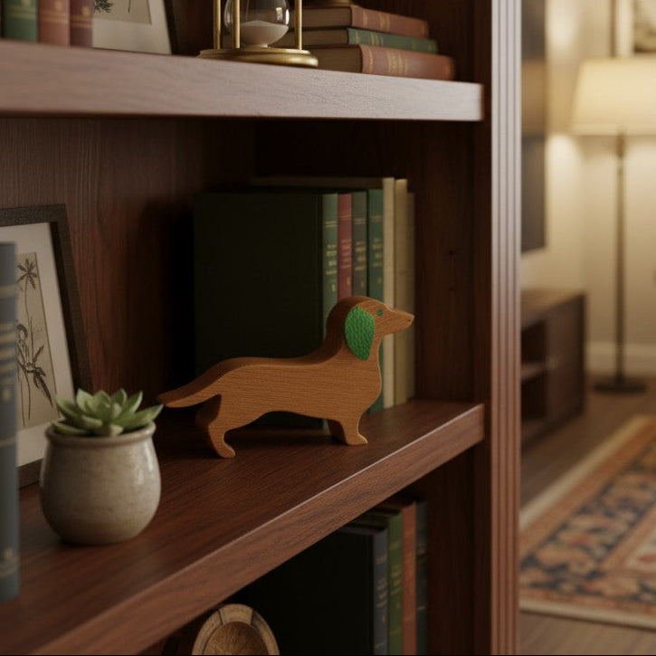 Teckel décoratif en bois et cuir