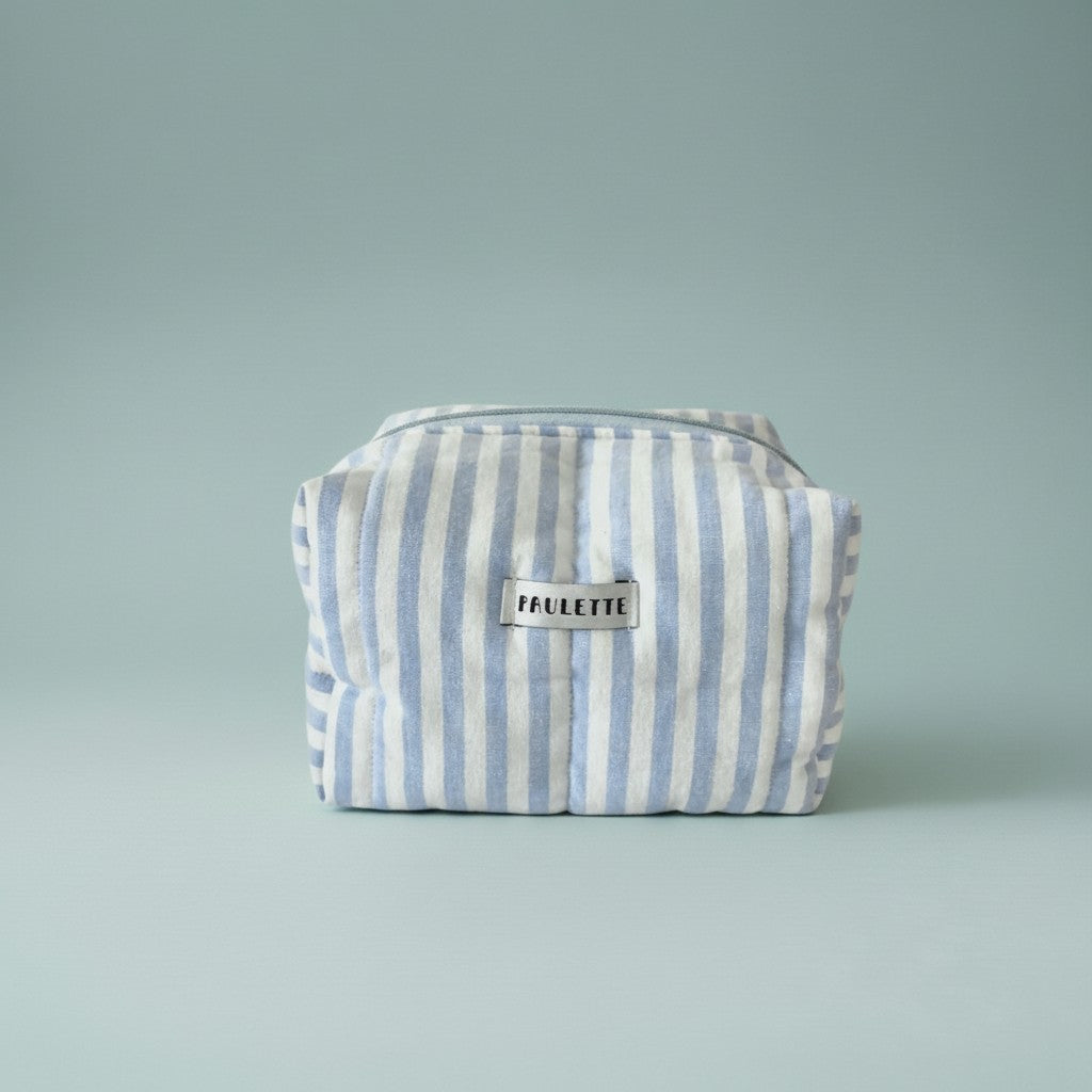 Trousse de toilette à rayures bleu - pièce unique upcyclée