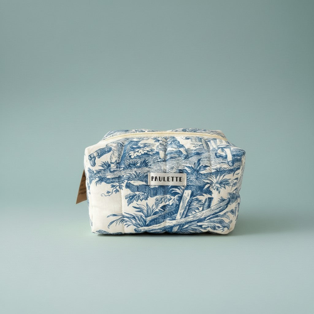 Trousse de toilette toile de jouy - pièce unique upcyclée