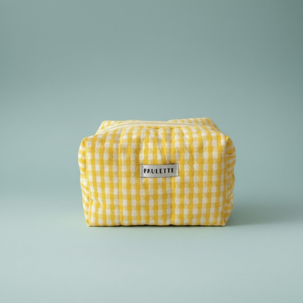 Trousse de toilette vichy jaune - pièce unique upcyclée