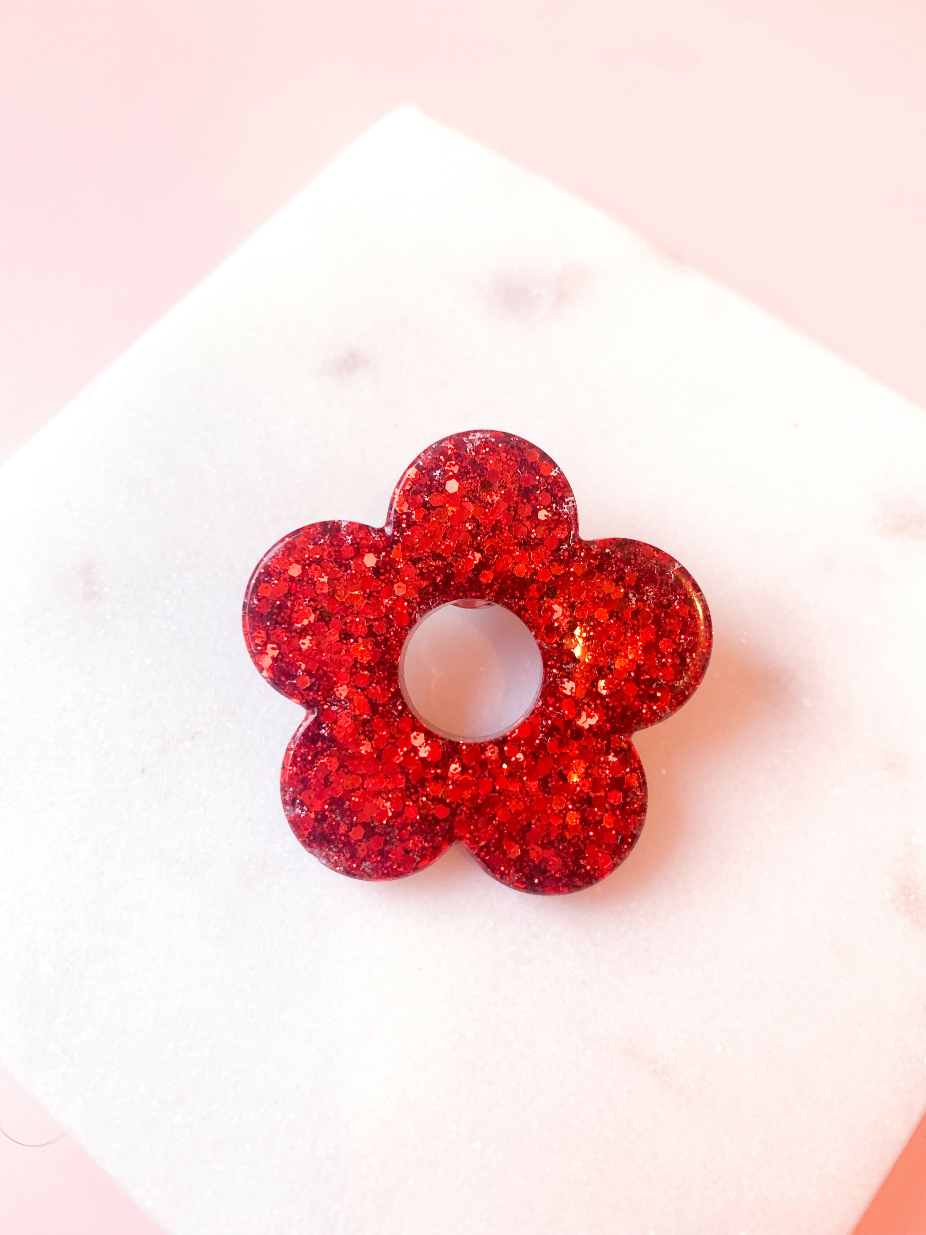 Pin's à paillettes en forme de Fleur - Rouge
