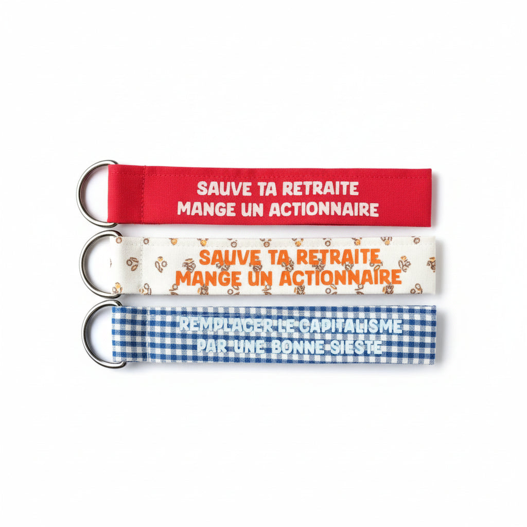 Porte-clé "Sauve ta retraite mange un actionnaire"