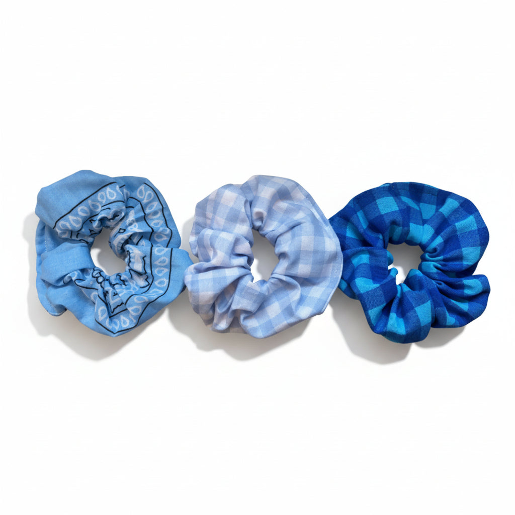 Lot de 3 chouchous bleus