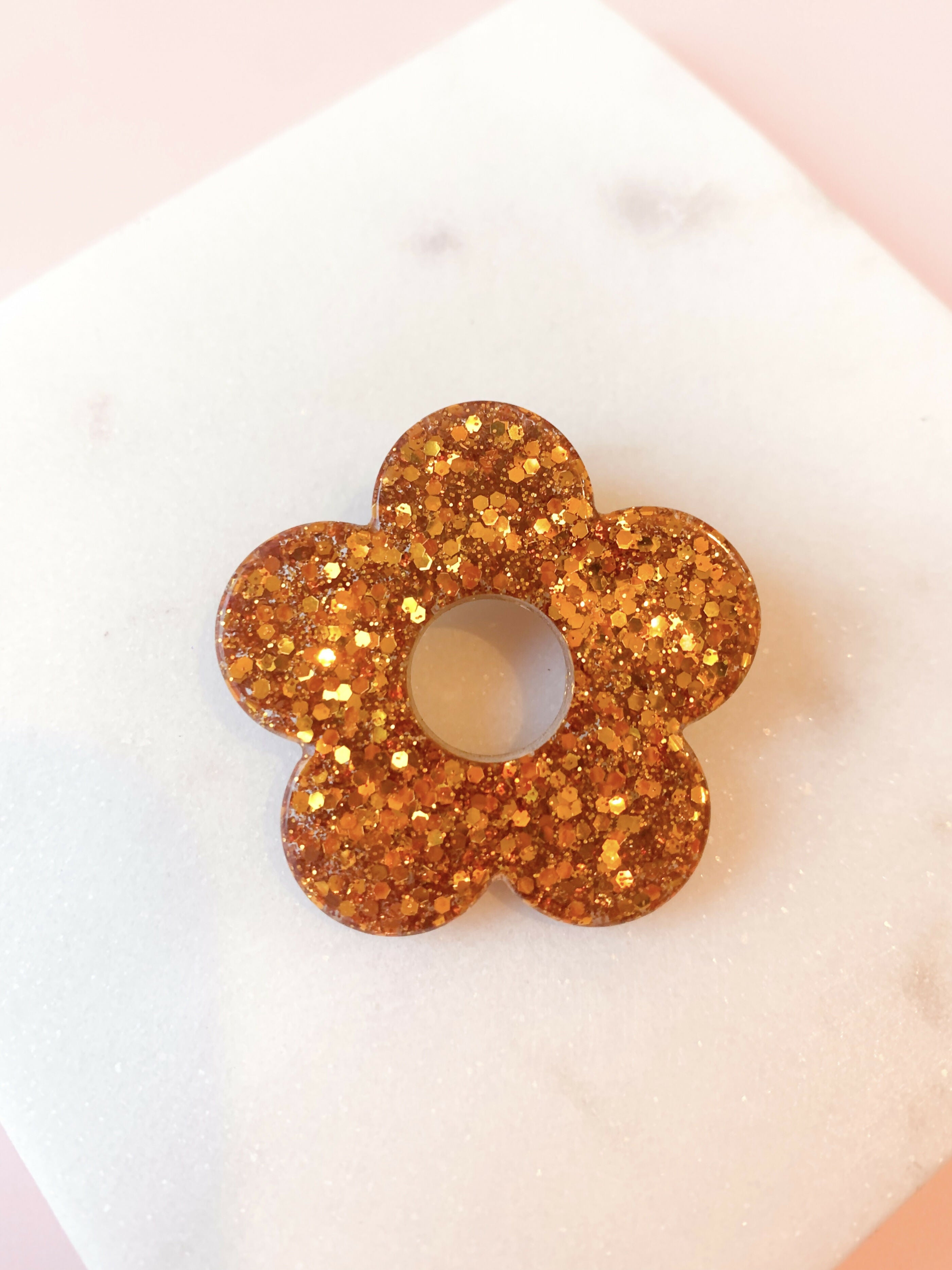 Pin's à paillettes en forme de Fleur - Orange