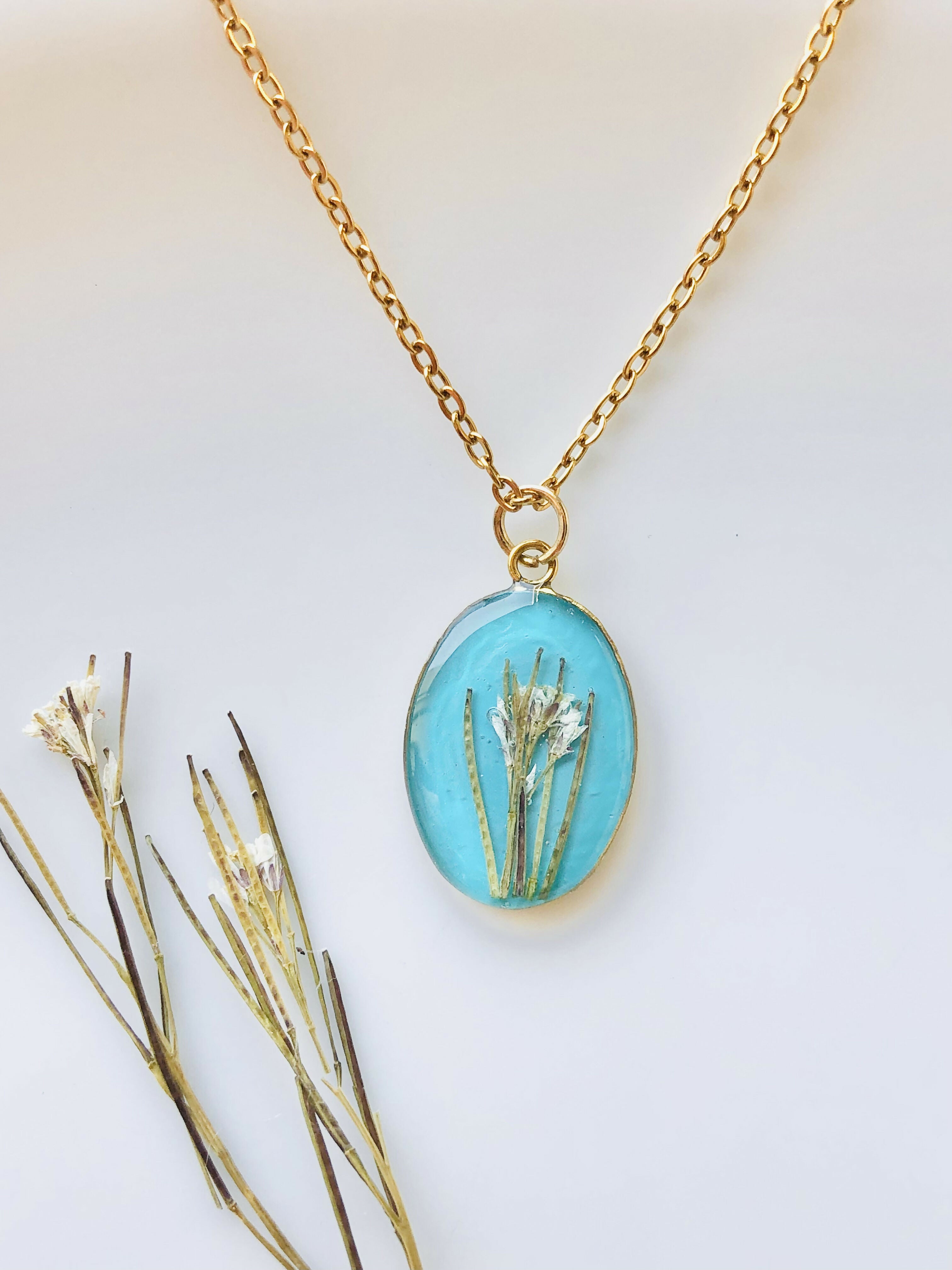 Collier Fleur séchée turquoise