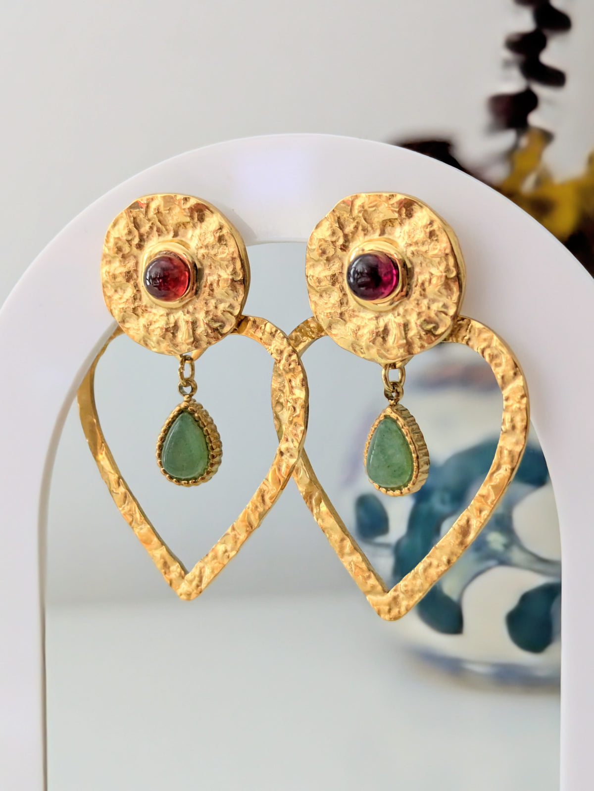 Boucles d'oreilles Debbie - aventurine et grenat