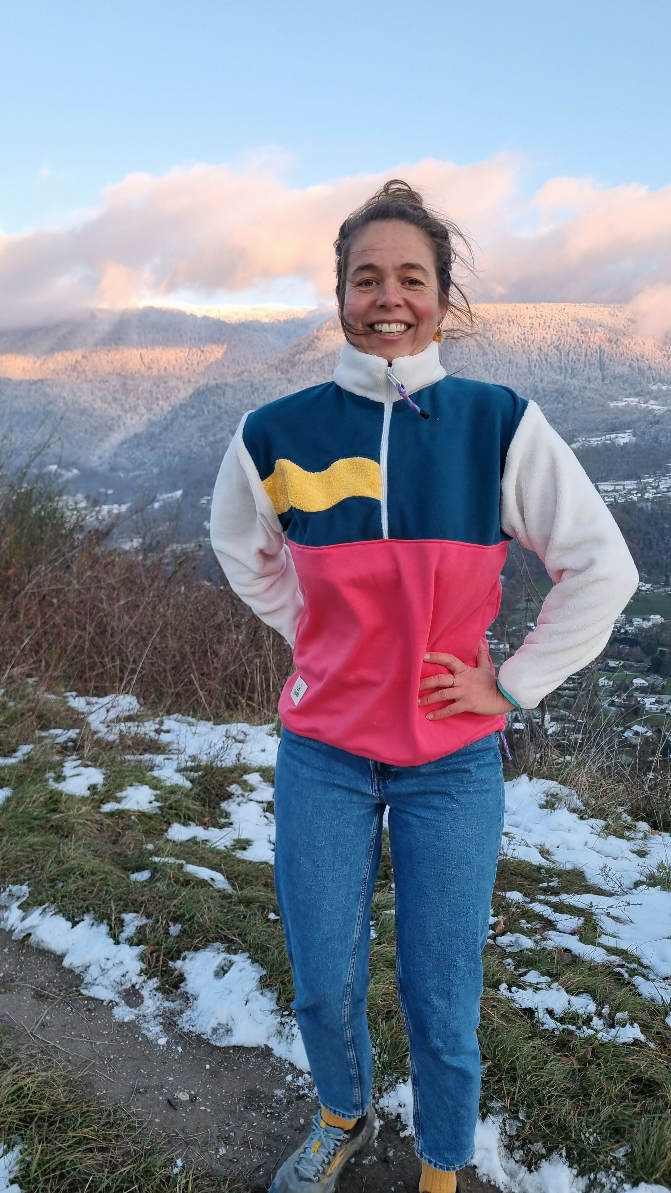 Polaire rose, bleu, jaune