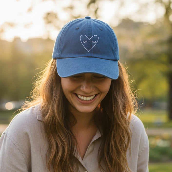 Casquette bleue brodée coeur