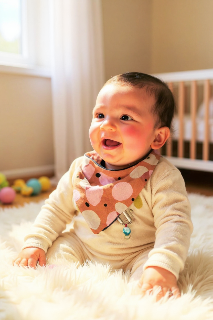 Bavoir motif taches beige et rose