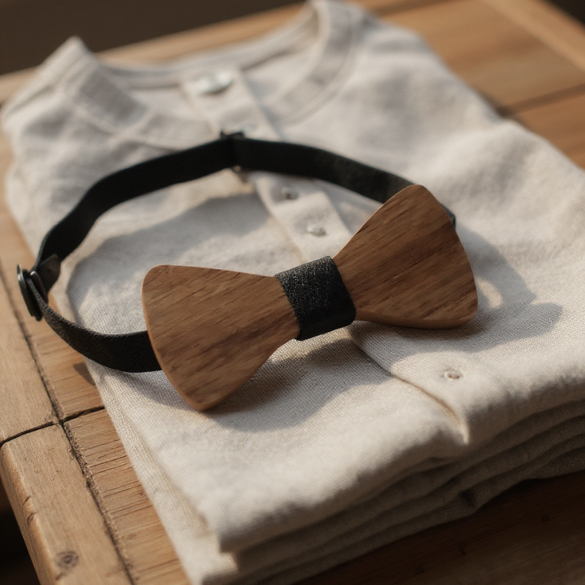 Nœud papillon en bois et cuir