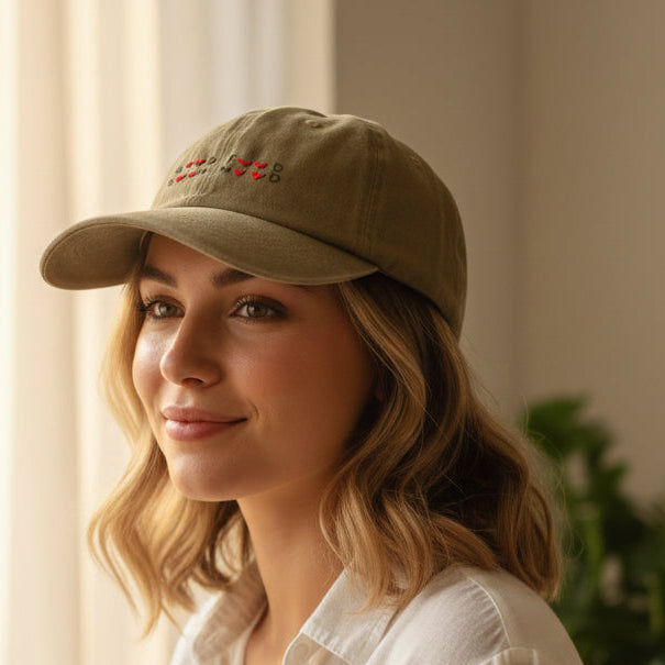 Casquette marron brodée Good Food Good Mood