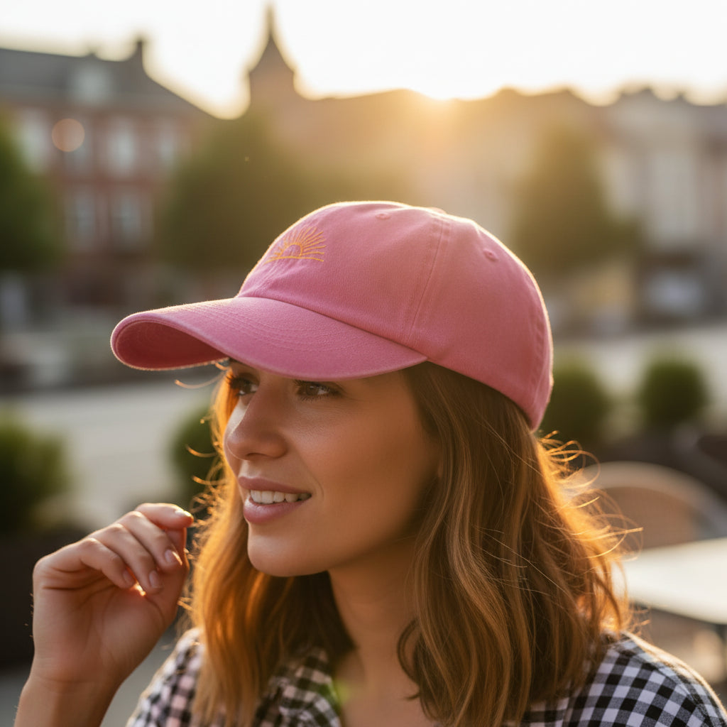Casquette rose brodée soleil