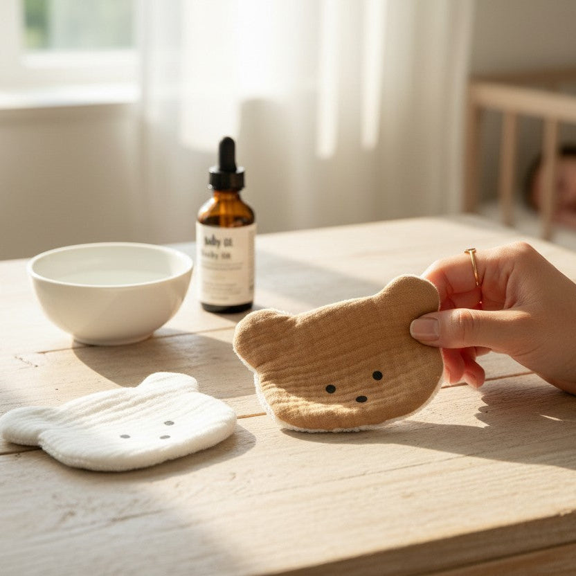 Lingettes lavables bébé en gaze de coton – forme ourson