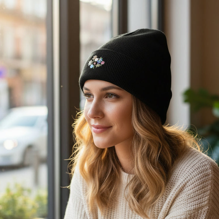 Bonnet brodé fleurs