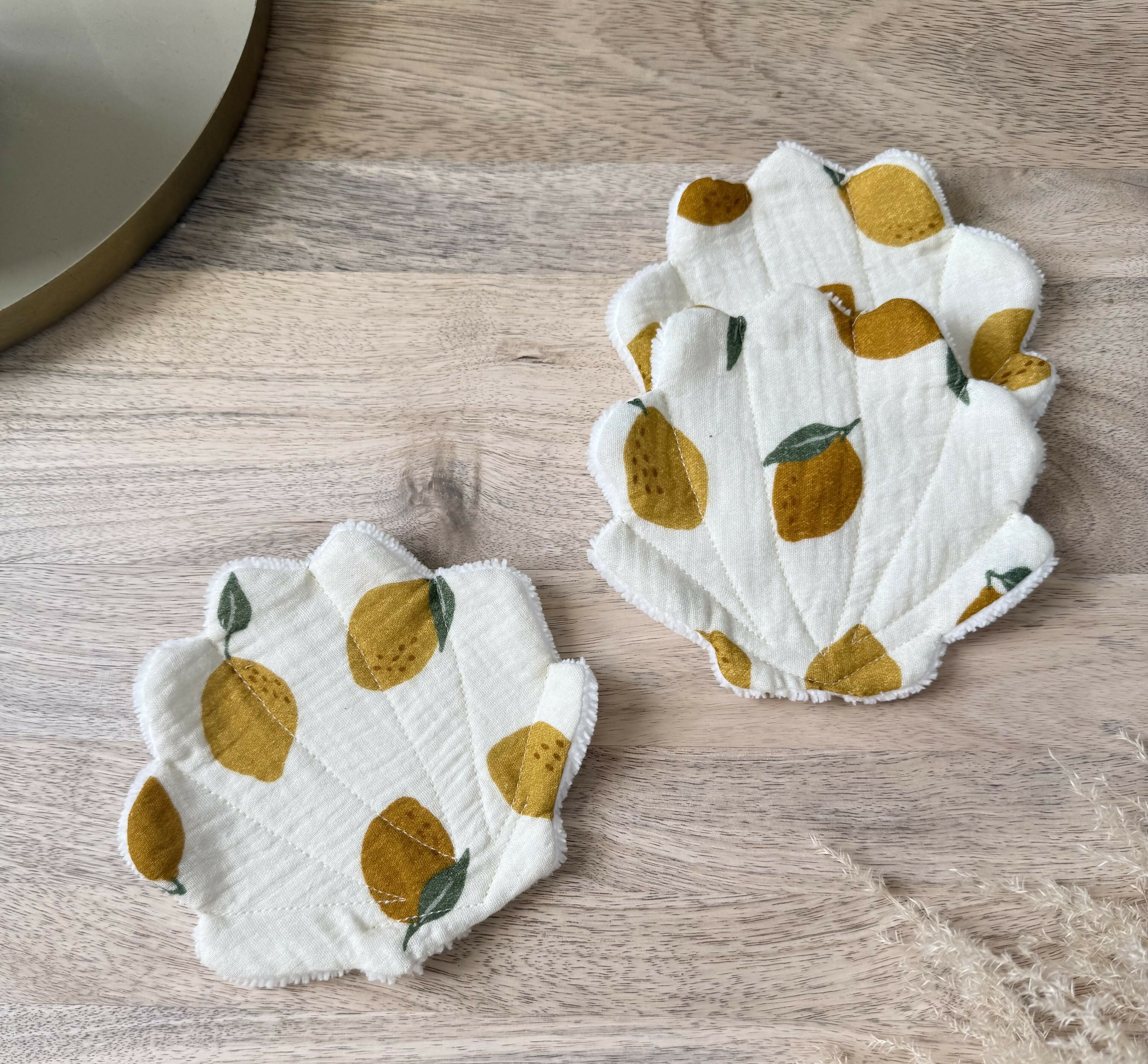Lingette lavable Coquillage en gaze de coton Oekotex citron