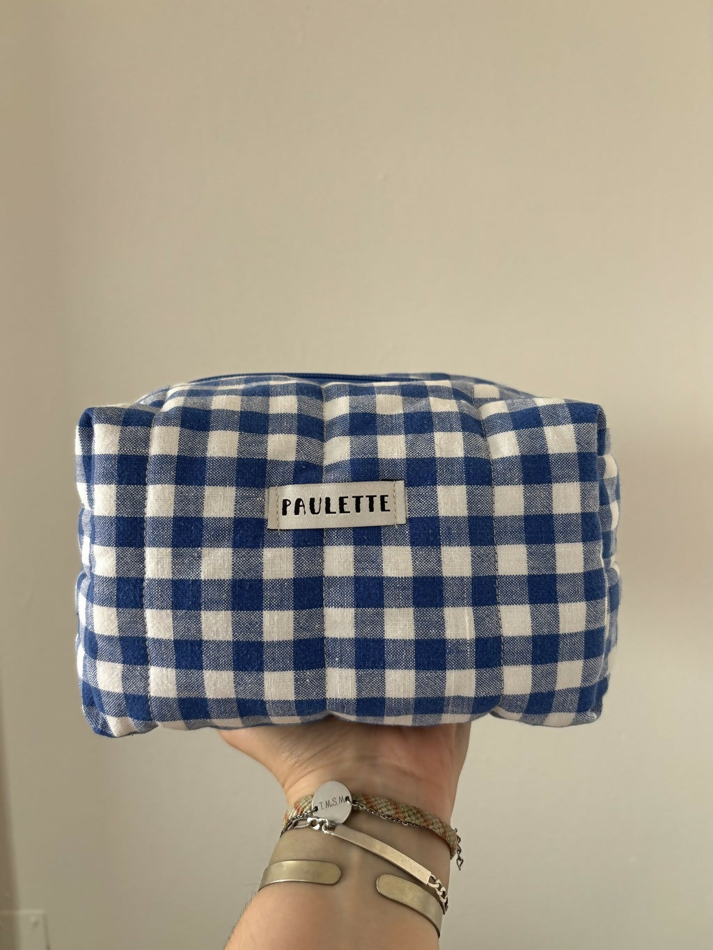 Trousse de toilette vichy bleu - pièce unique upcyclée