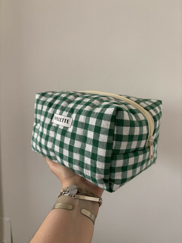 Trousse de toilette vichy vert - pièce unique upcyclée