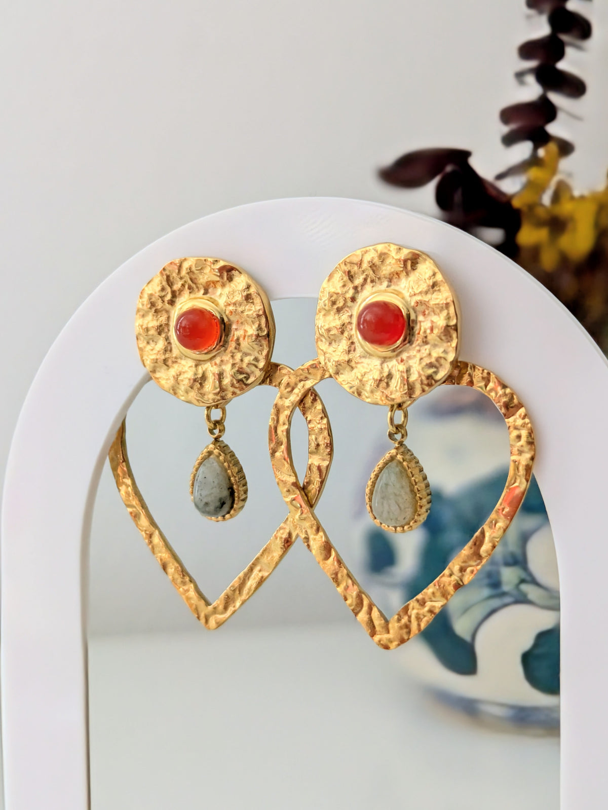 Boucles d'oreilles Debbie - labradorite et cornaline