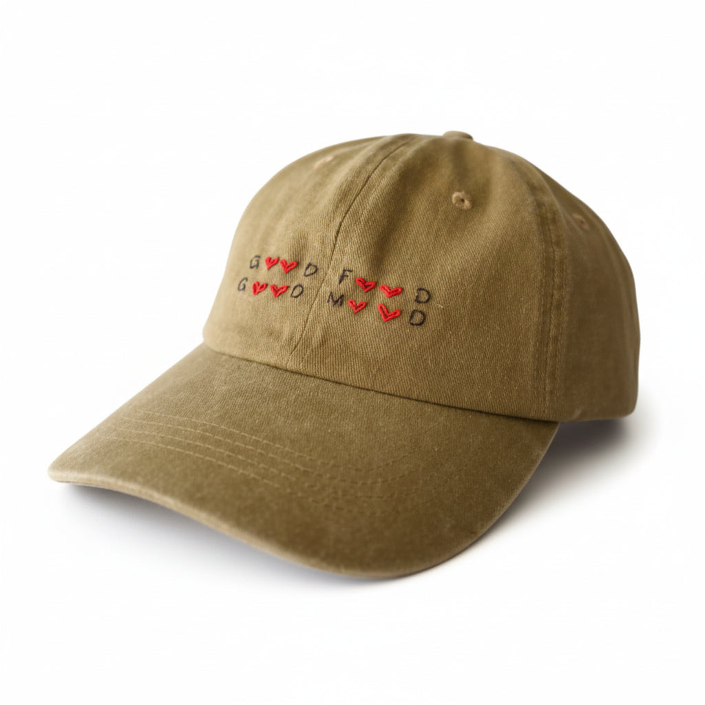 Casquette marron brodée Good Food Good Mood