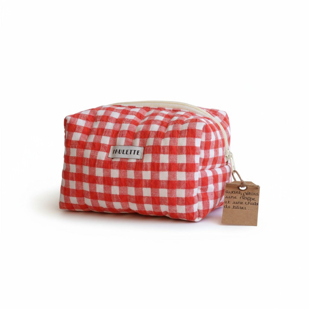 Trousse de toilette motif vichy – pièce unique en tissu recyclé
