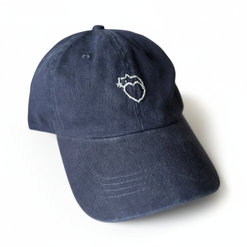 Casquette bleue marine brodée chat