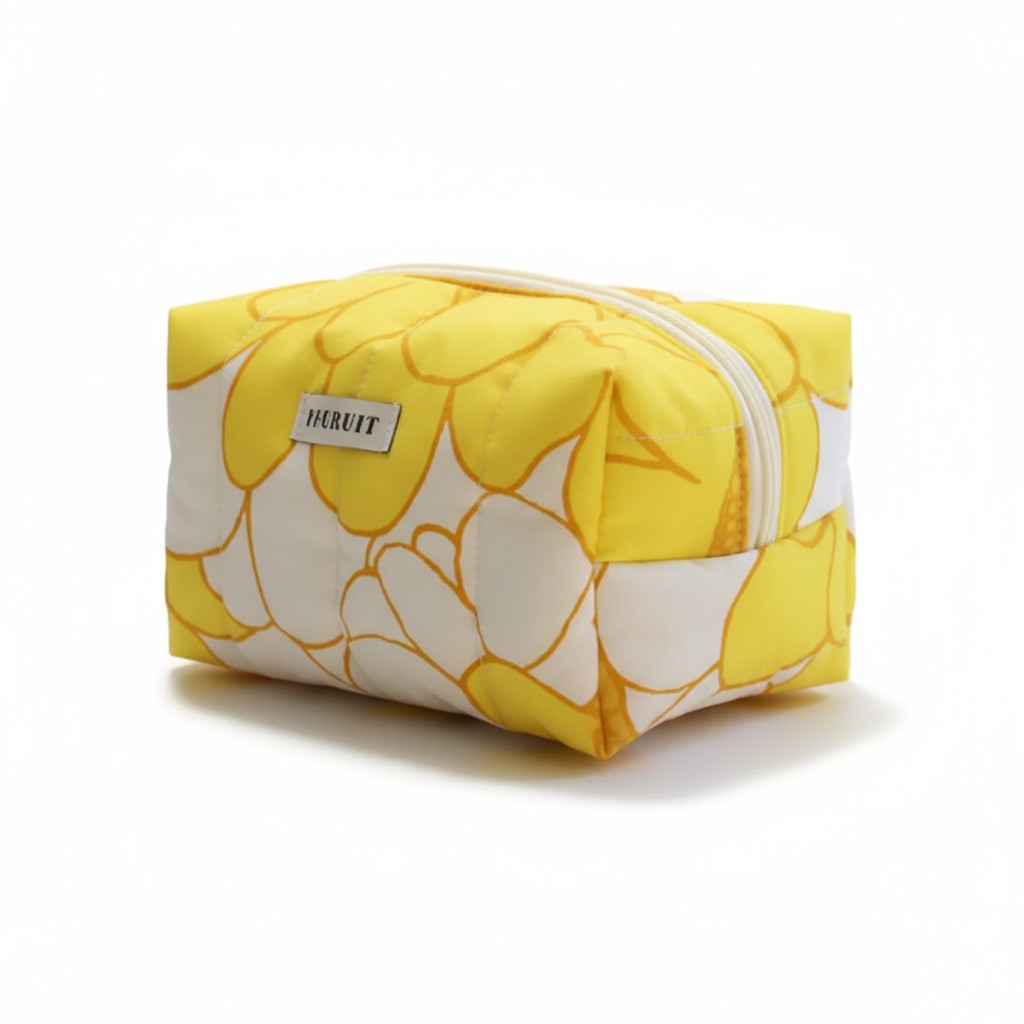 Trousse de toilette fleurs jaunes – pièce unique en tissu recyclé