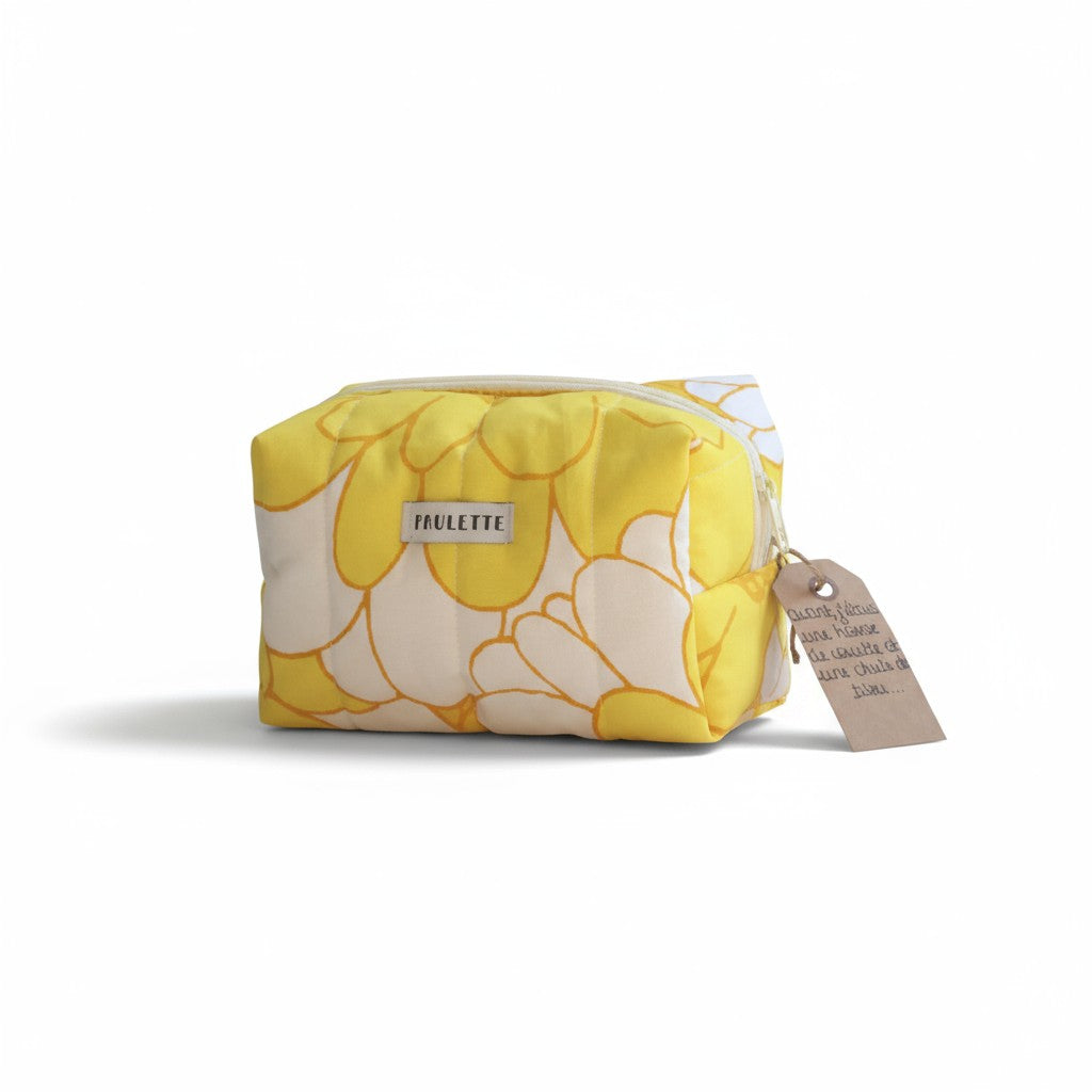 Trousse de toilette fleurs jaunes – pièce unique en tissu recyclé