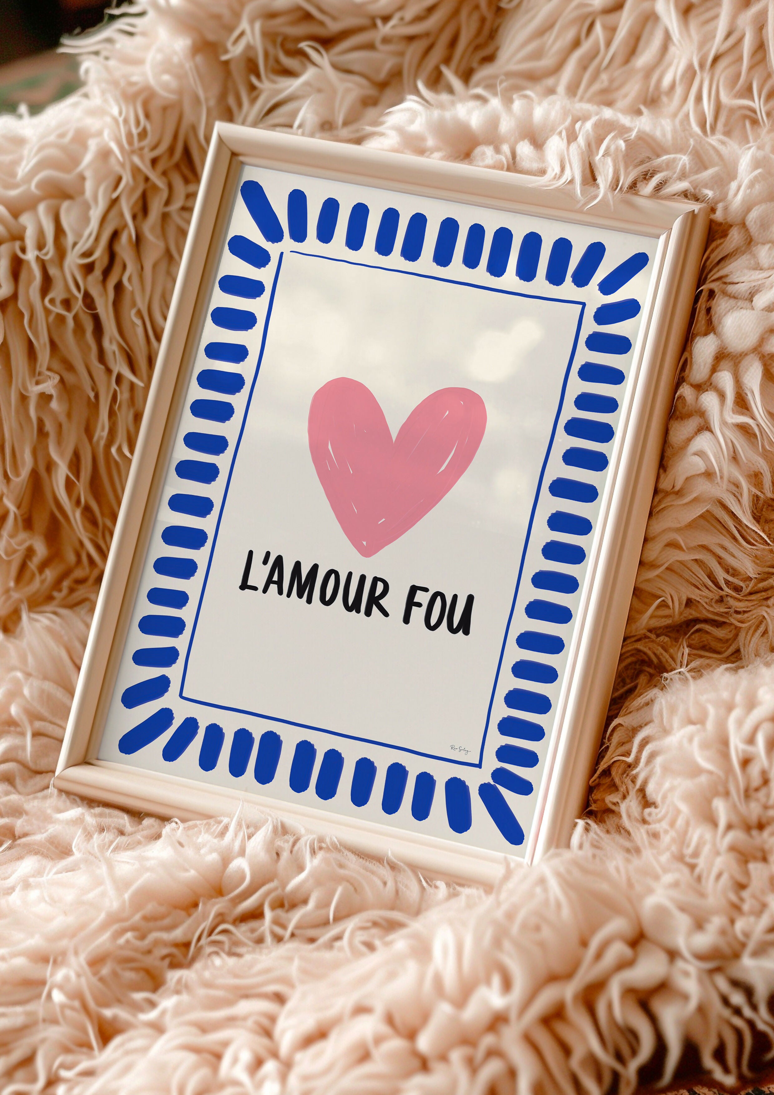 Affiche « L’Amour Fou » — Poster cœur coloré, illustration love, déco dopamine (bleu/rose)