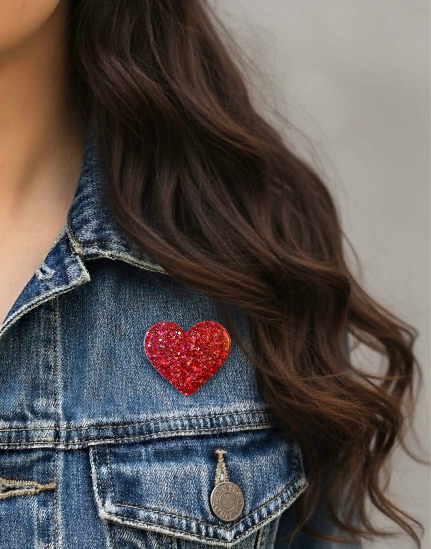 Pin's/Broche à paillettes en forme de Coeur - Melange de Rose