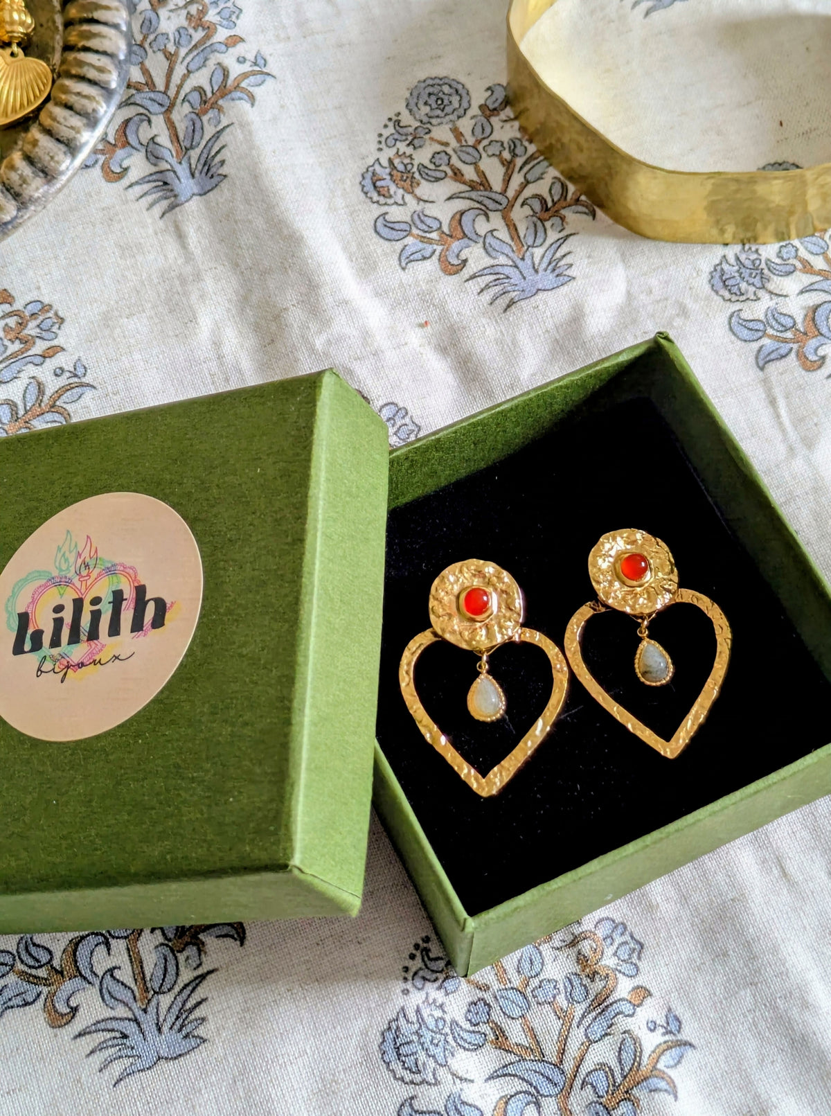 Boucles d'oreilles Debbie - labradorite et cornaline