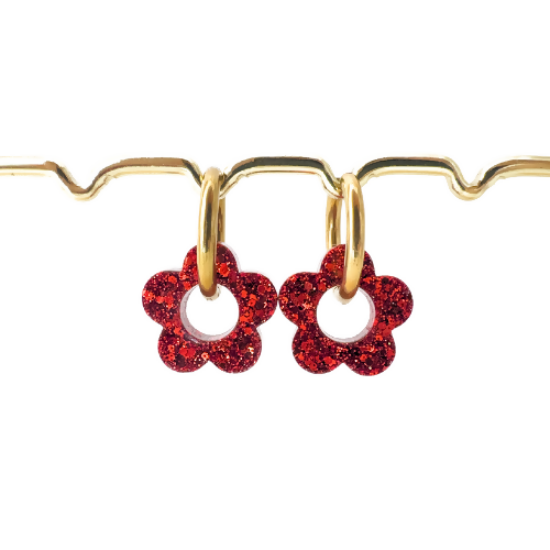 Créoles Interchangeables à Paillettes - Fleur - Rouge